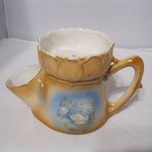 Antique Austria Shaving Scuttle Mug Cup Swans